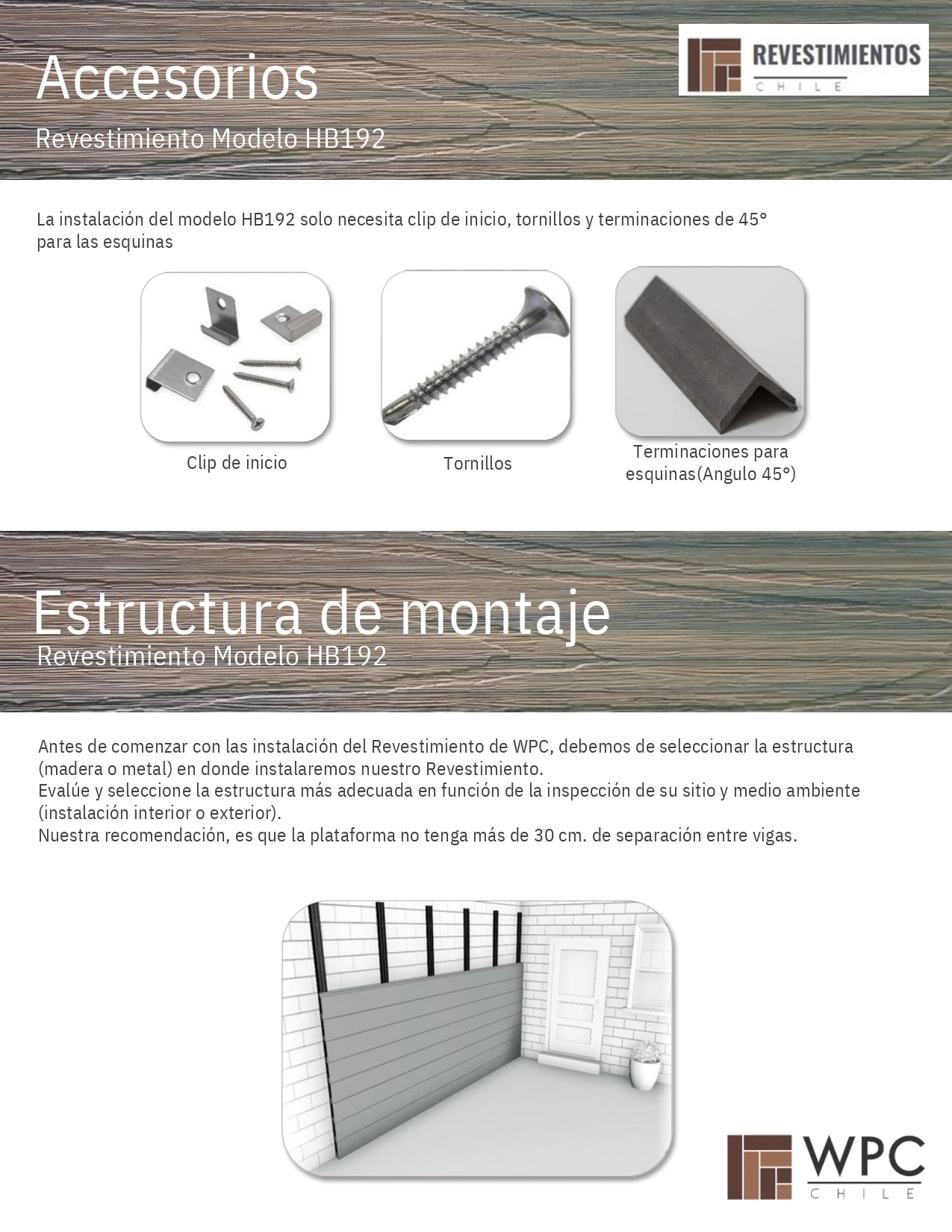 Accesorios y estructura de montaje necesarios para la instalación del siding exterior WPC