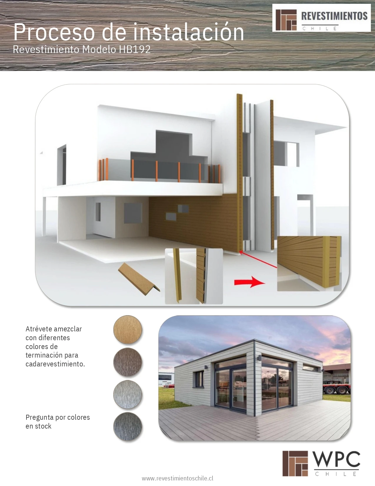 Colores disponibles del siding exterior WPC